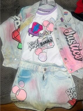 Justice Pastel Tie-Dye Denim Jacket with matching skirt and shirt. Best offer